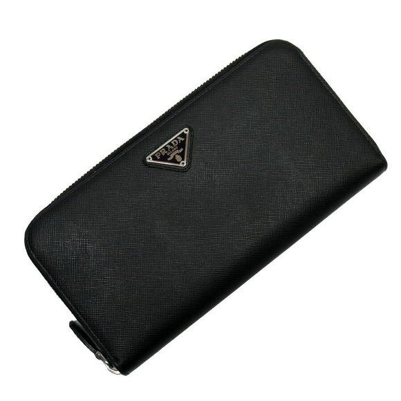 Prada black Saffiano leather triangle zip Wallet long - Picture 1 of 3
